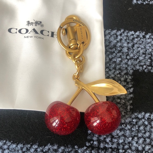 Coach Gold-Tone Red Glitter Cherry Bag Charm - Picture 4 of 4